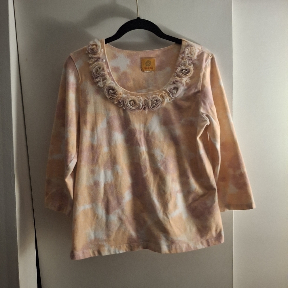 Ruby Rd.Pastel Floral 3/4 Sleeve Top